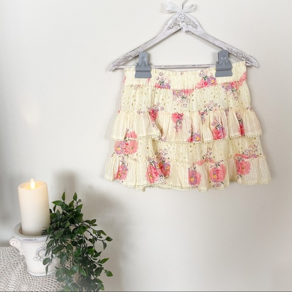 LoveShackFancy Bliss Floral Cotton Mini Skirt